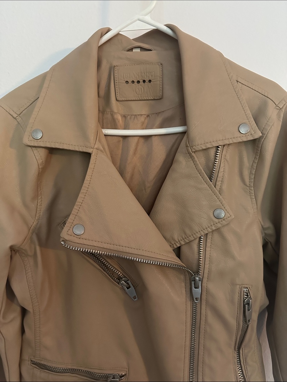 Blank NYC Taupe Leather Moto Jacket with Silver Hardware